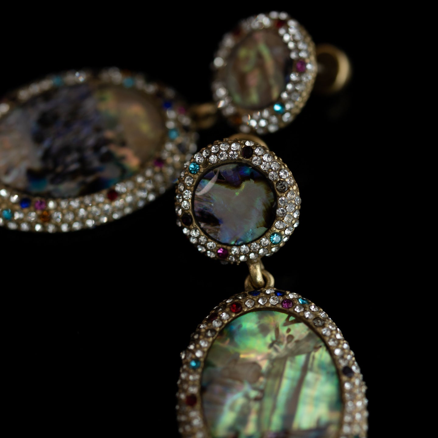Vintage Abalone Crystal Oval Earrings