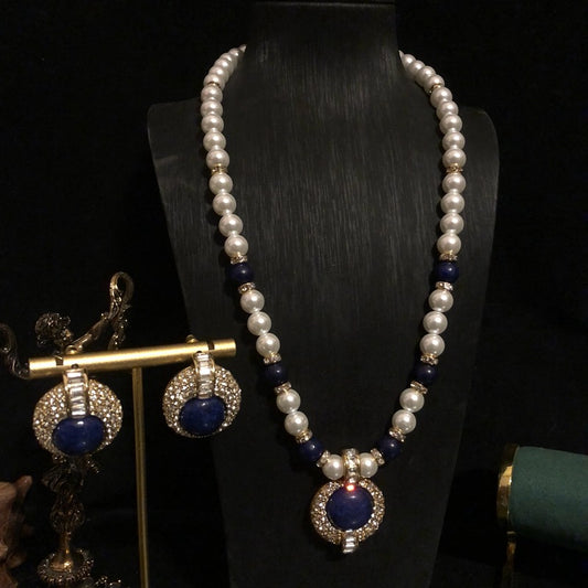 Vintage Pearl & Lapis Lazuli Jewelry Set