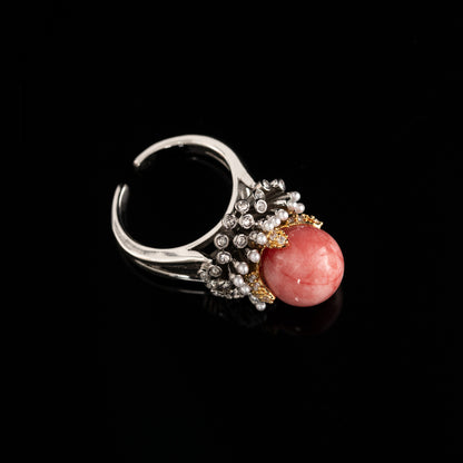 Vintage Rosy Pearl Halo Ring