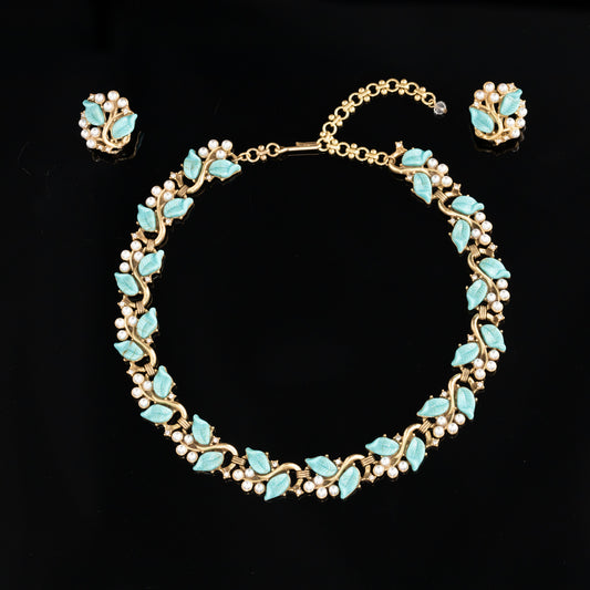Turquoise Leaf & Pearl Garland Set