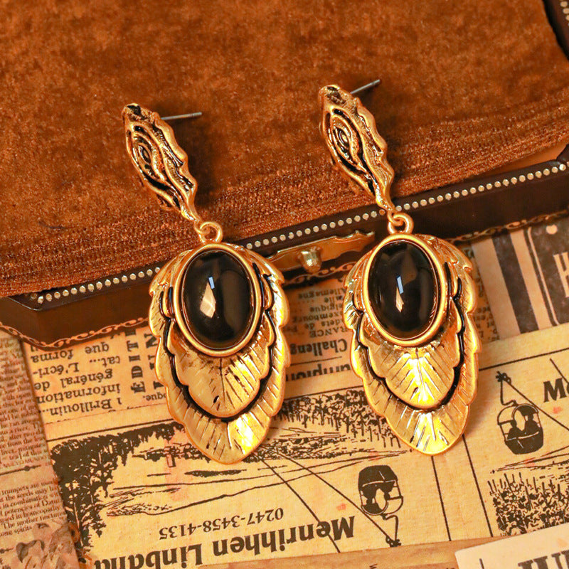 Black Sapphire Vintage Simple Earrings