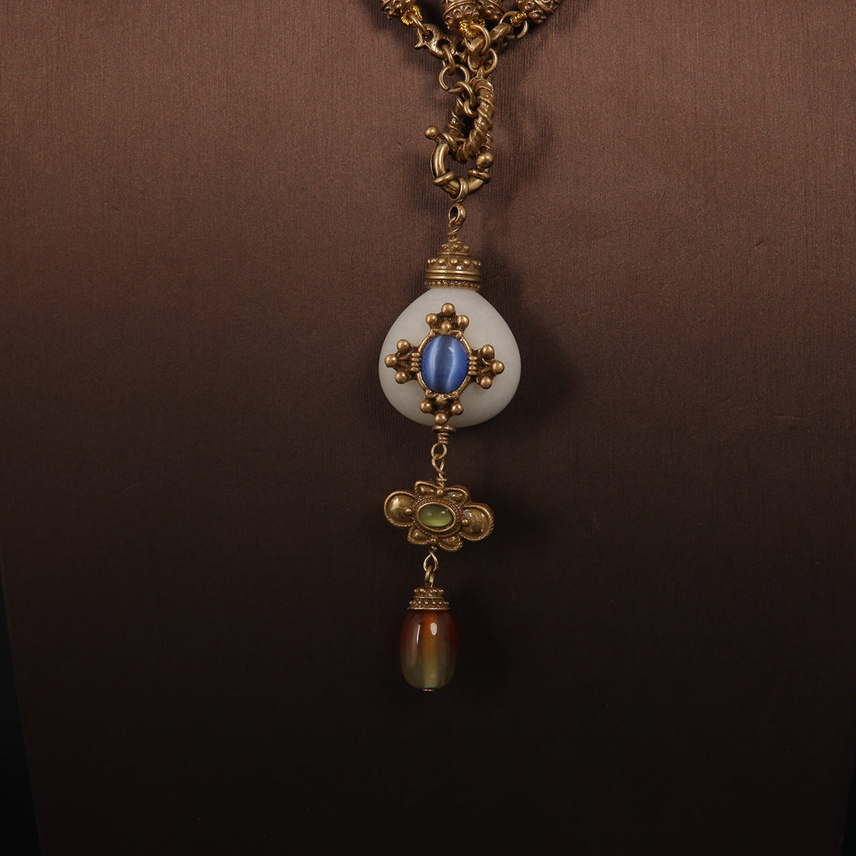 Transparent Glass & White Agate Beaded Necklace