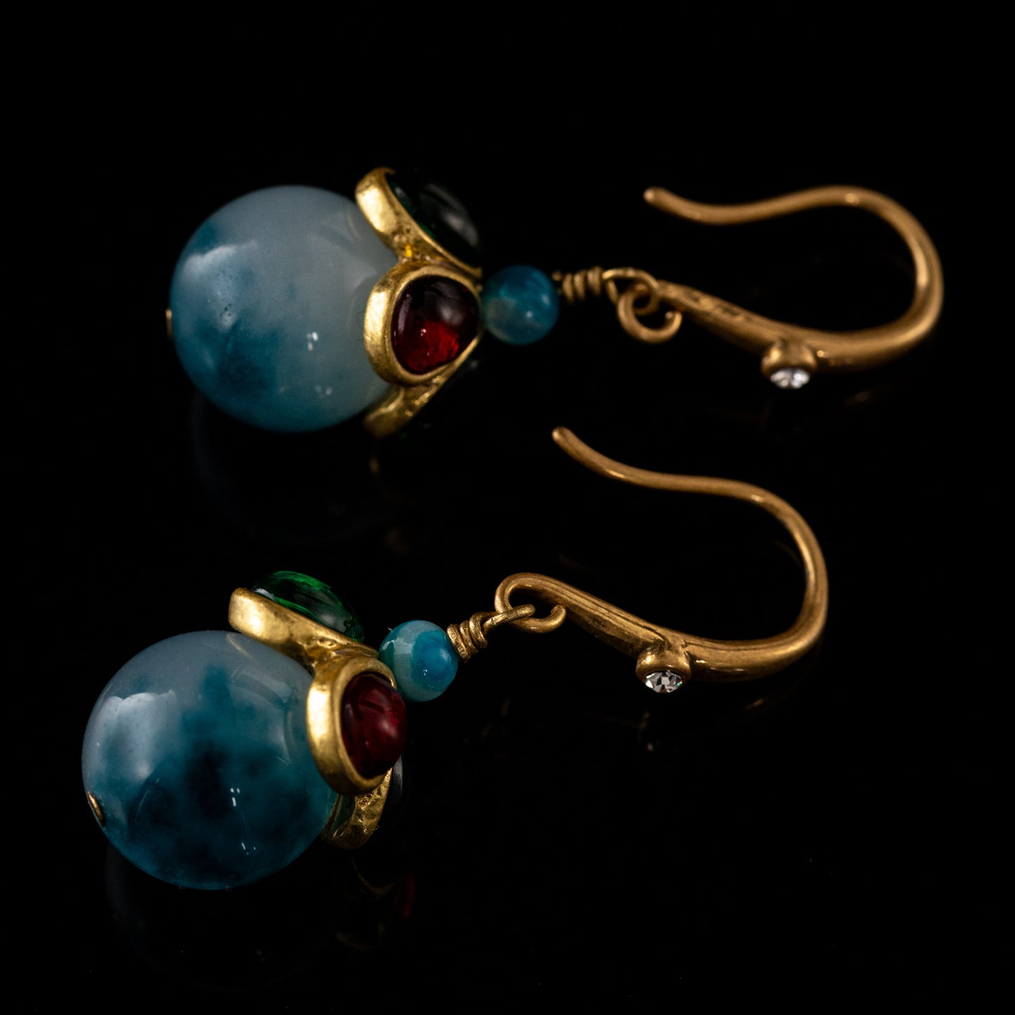 Emerald & Sapphire Orb Drop Earrings