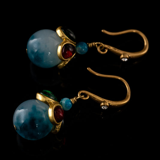 Emerald & Sapphire Orb Drop Earrings
