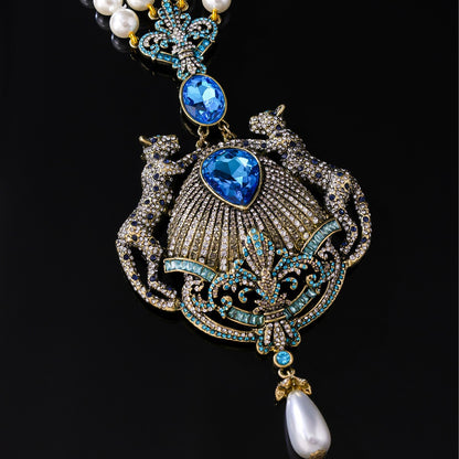 Royal Sapphire Peacock Pearl Necklace