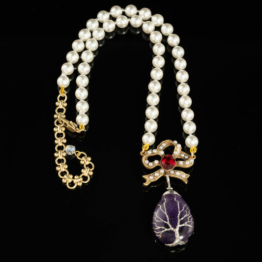 Pearl & Bow Amethyst Pendant Necklace