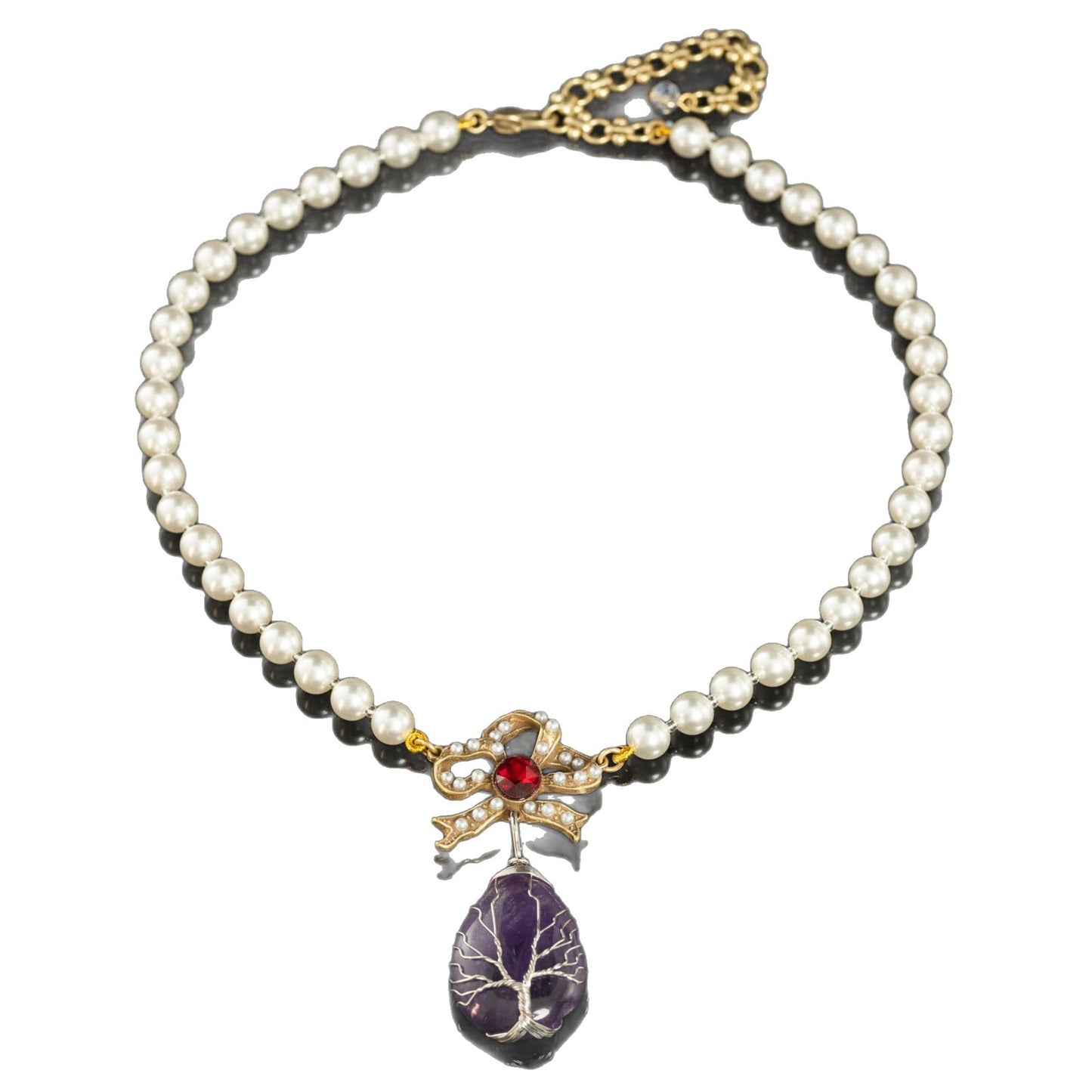 Pearl & Bow Amethyst Pendant Necklace