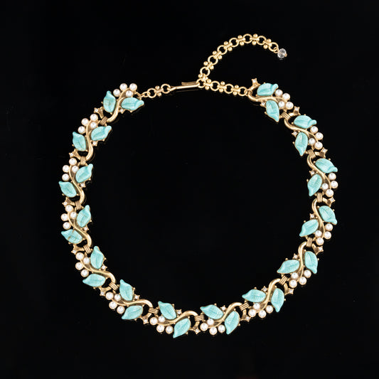 Turquoise Leaf & Pearl Garland Set