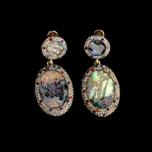 Vintage Abalone Crystal Oval Earrings