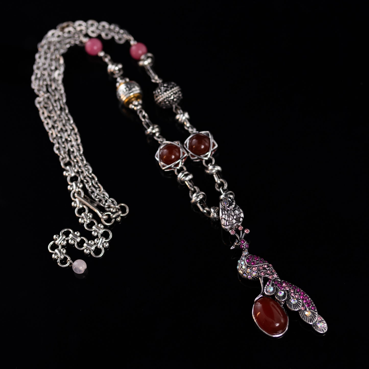 Peacock & Garnet Amulet Necklace