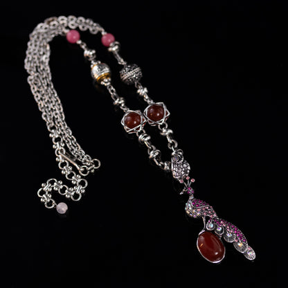 Peacock & Garnet Amulet Necklace