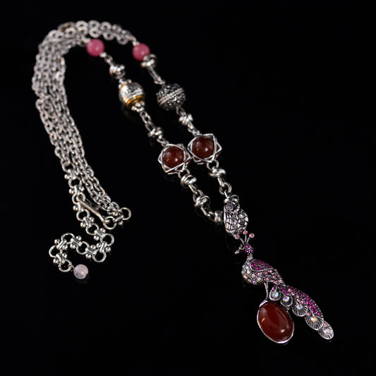 Peacock & Garnet Amulet Necklace