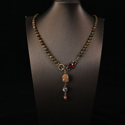 Vintage Jasper & Garnet Pendant Necklace