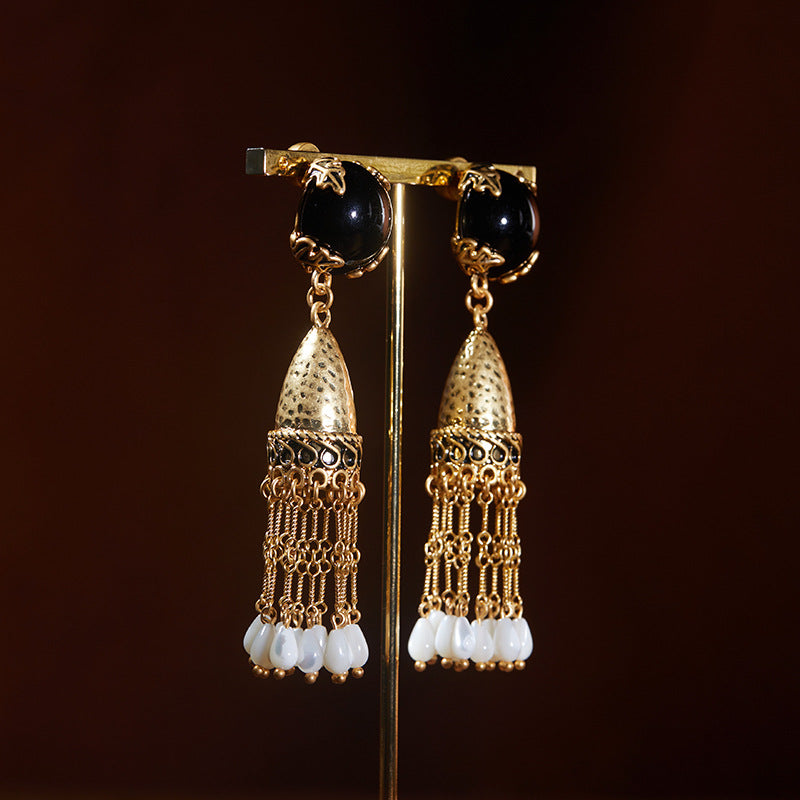 Tassel Cat’s Eye Stone Earrings