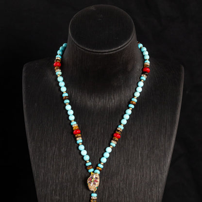 Mystic Turquoise & Ruby Drop Necklace