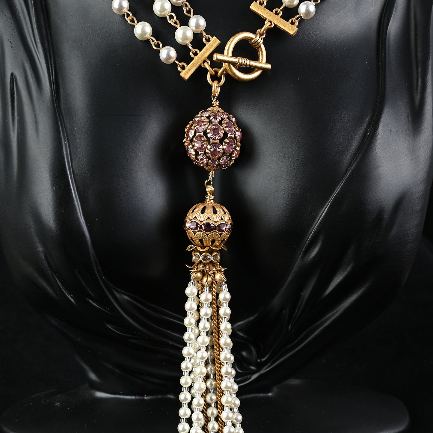 Vintage Pearl Cascade Tassel Necklace