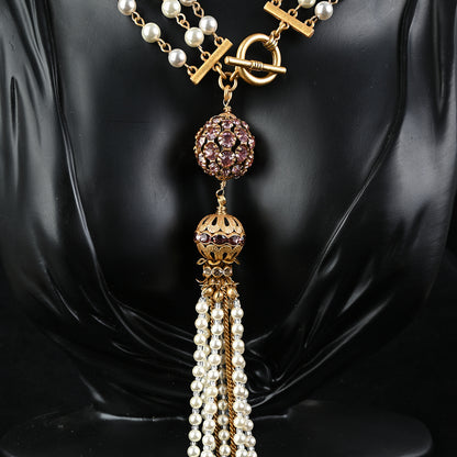 Vintage Pearl Cascade Tassel Necklace