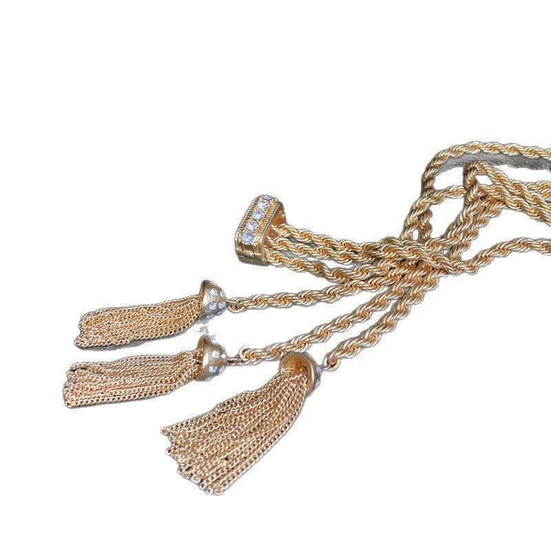 Gold Rope Tassel Statement Necklace