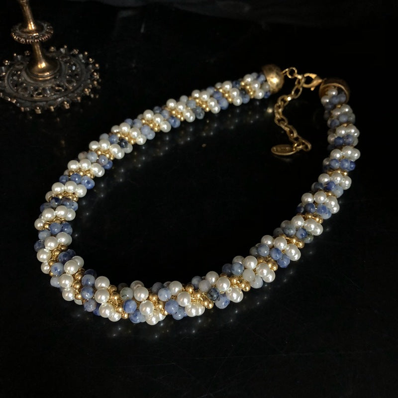 Blue Pearl Beaded Statement Necklace