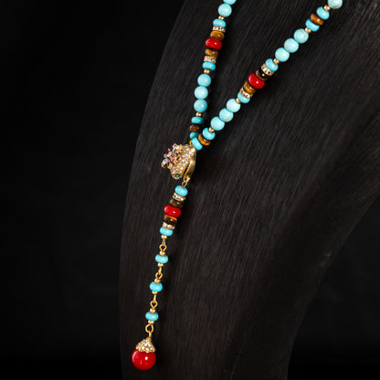 Mystic Turquoise & Ruby Drop Necklace