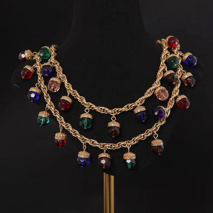 Vintage Multicolor Crystal Drop Necklac