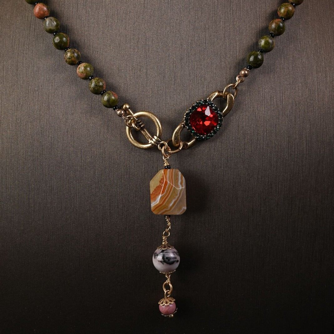 Vintage Jasper & Garnet Pendant Necklace