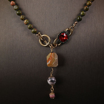 Vintage Jasper & Garnet Pendant Necklace