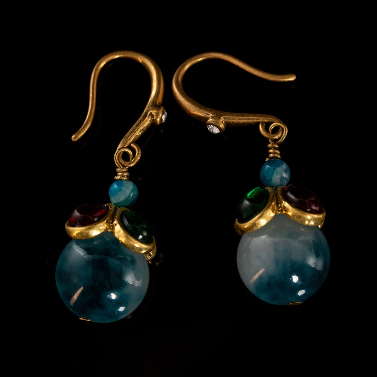 Emerald & Sapphire Orb Drop Earrings