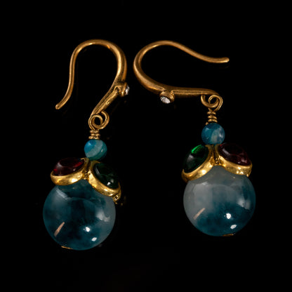Emerald & Sapphire Orb Drop Earrings