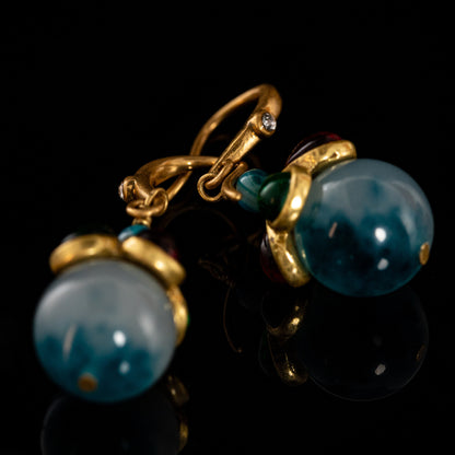 Emerald & Sapphire Orb Drop Earrings