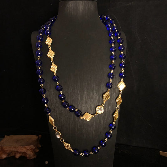 Royal Blue Beaded Layered Necklace
