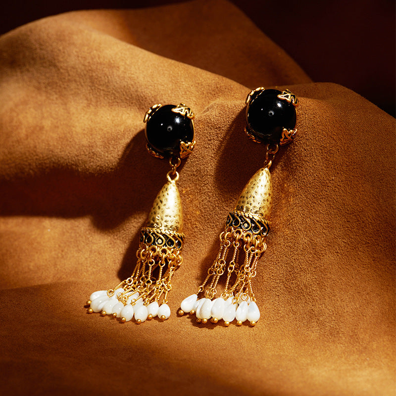 Tassel Cat’s Eye Stone Earrings