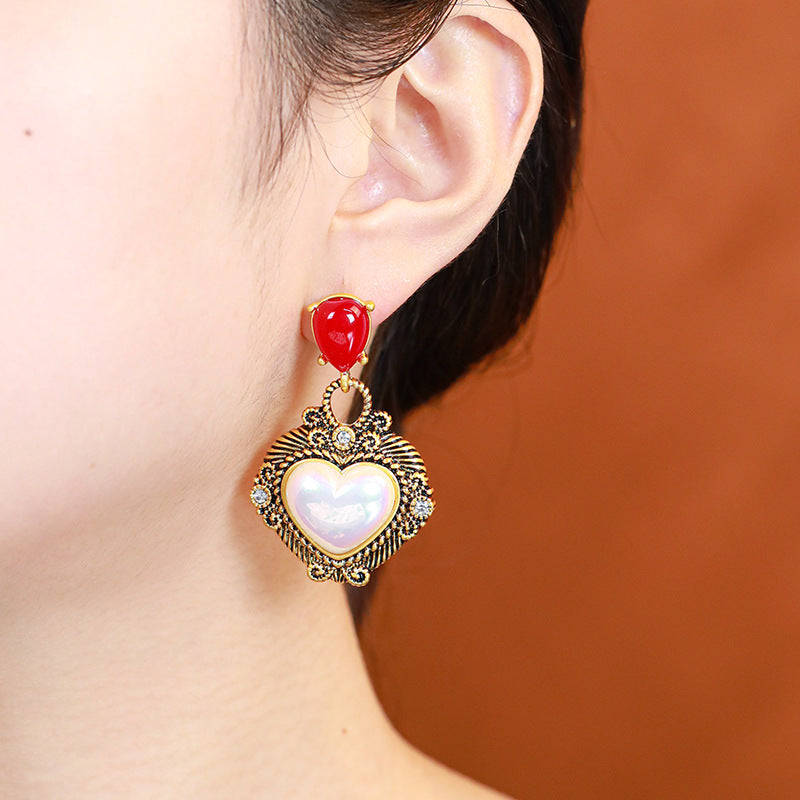 Vintage Heart-Shaped Mabe Pearl Earrings