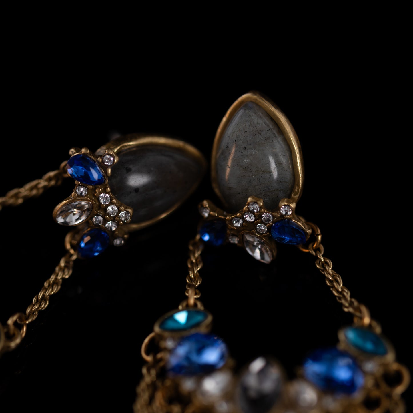 The Blue Crystal Tassel Earrings