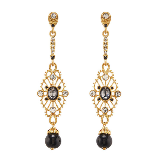 Vintage Crystal & Black Onyx Earrings