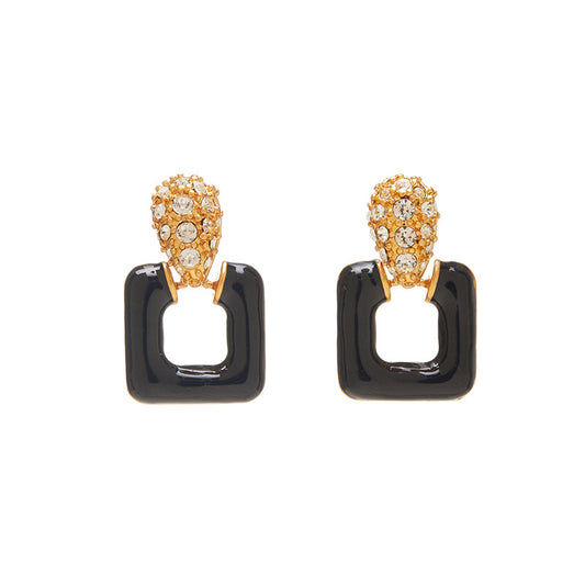 Black Enamel & Crystal Earrings