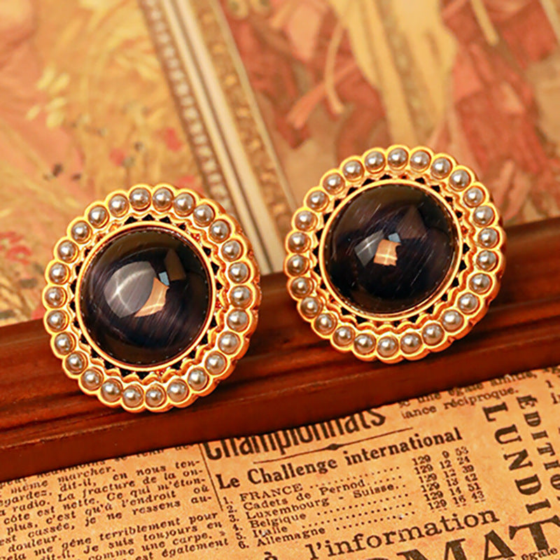 Black Onyx Round Stud Earrings