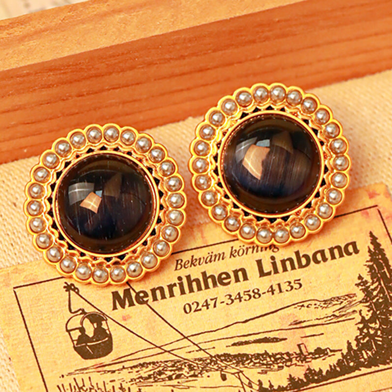 Black Onyx Round Stud Earrings