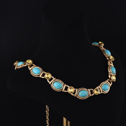 Turquoise & Golden Crystal Link Necklace