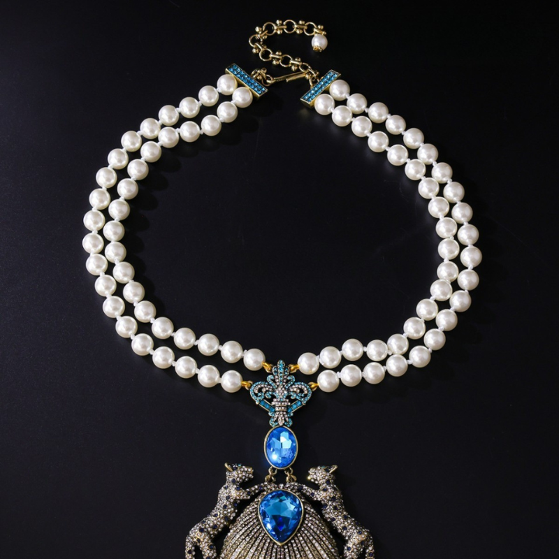 Royal Sapphire Peacock Pearl Necklace