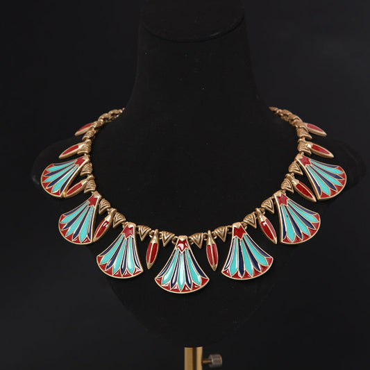 Red & Green Enamel Fan Necklace