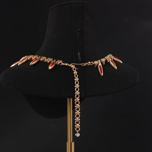 Red & Green Enamel Fan Necklace