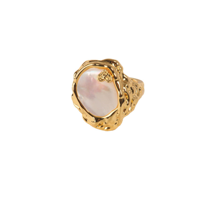 Gold-Plated Pink Abalone Shell Ring