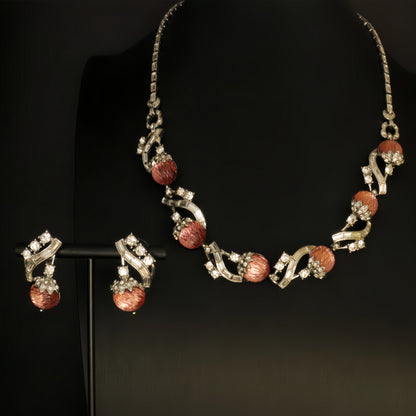 Vintage Sweet Rhinestone Pink Jewelry Set