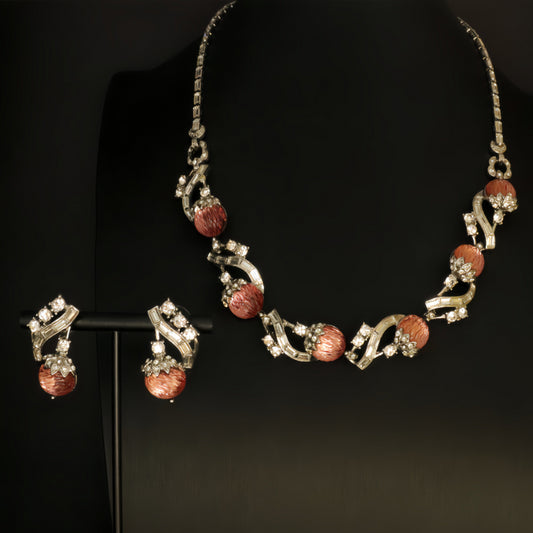 Vintage Sweet Rhinestone Pink Jewelry Set