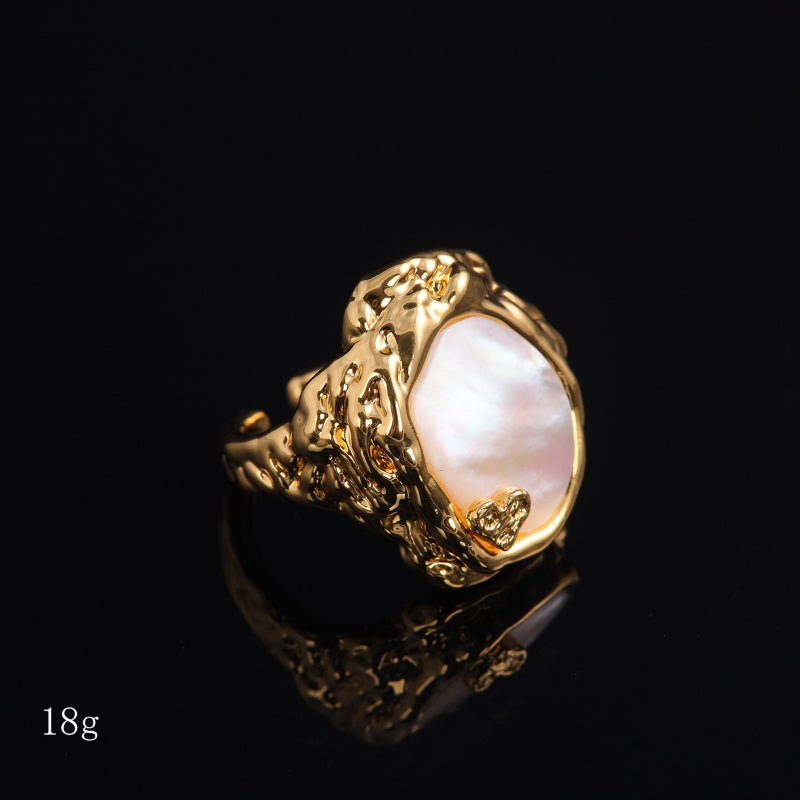 Gold-Plated Pink Abalone Shell Ring