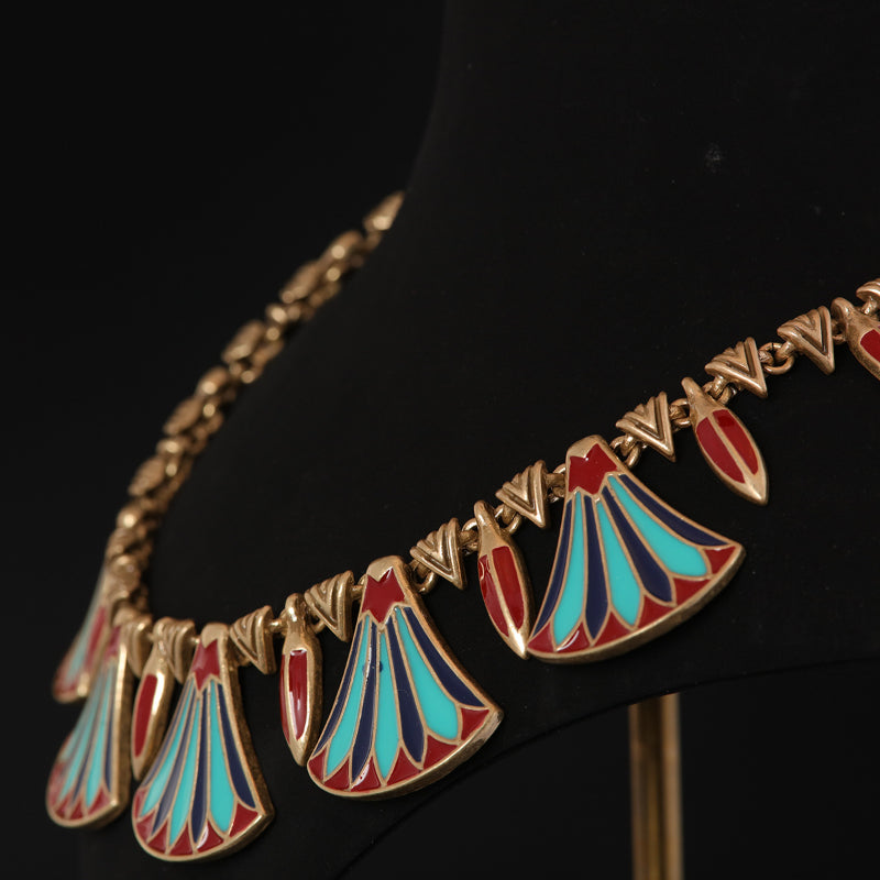 Red & Green Enamel Fan Necklace