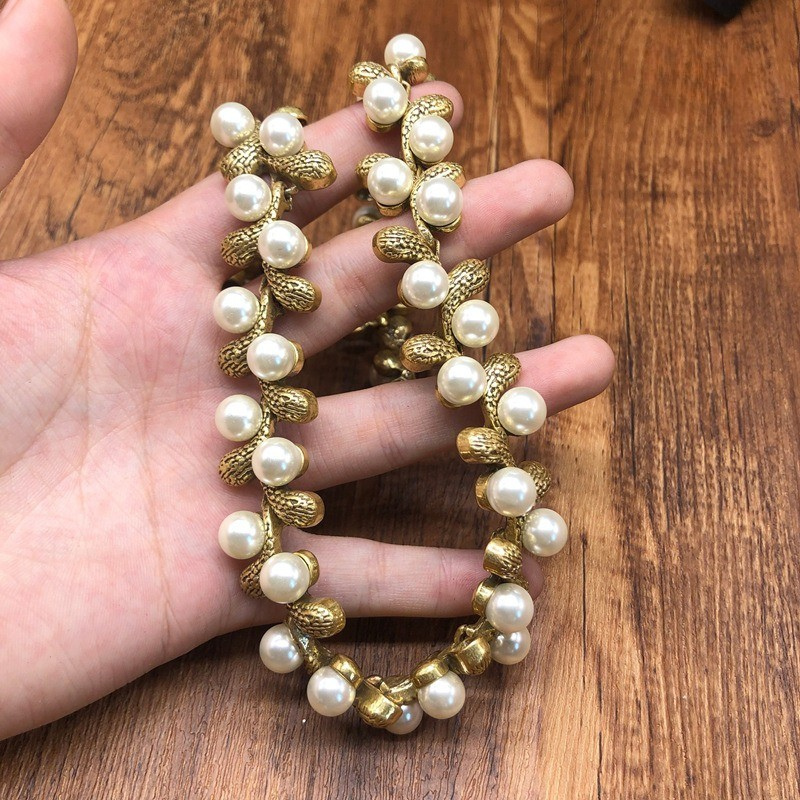 Golden Petal Pearl Necklace & Earrings Set